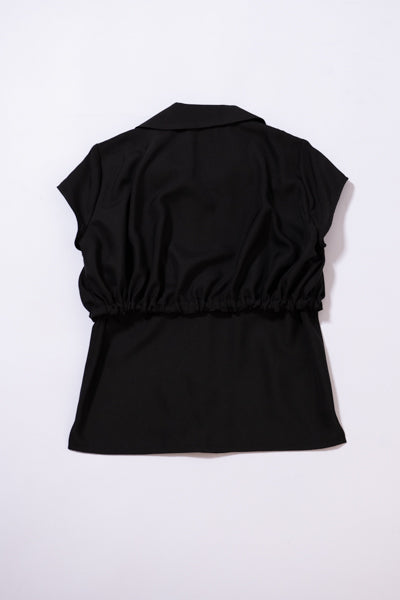 オープンカラーケープブラウス(BLACK)