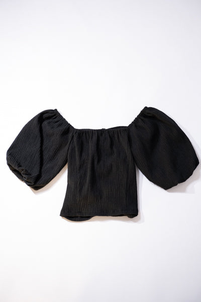 カットジャカードドロストギャザーブラウス(BLACK)