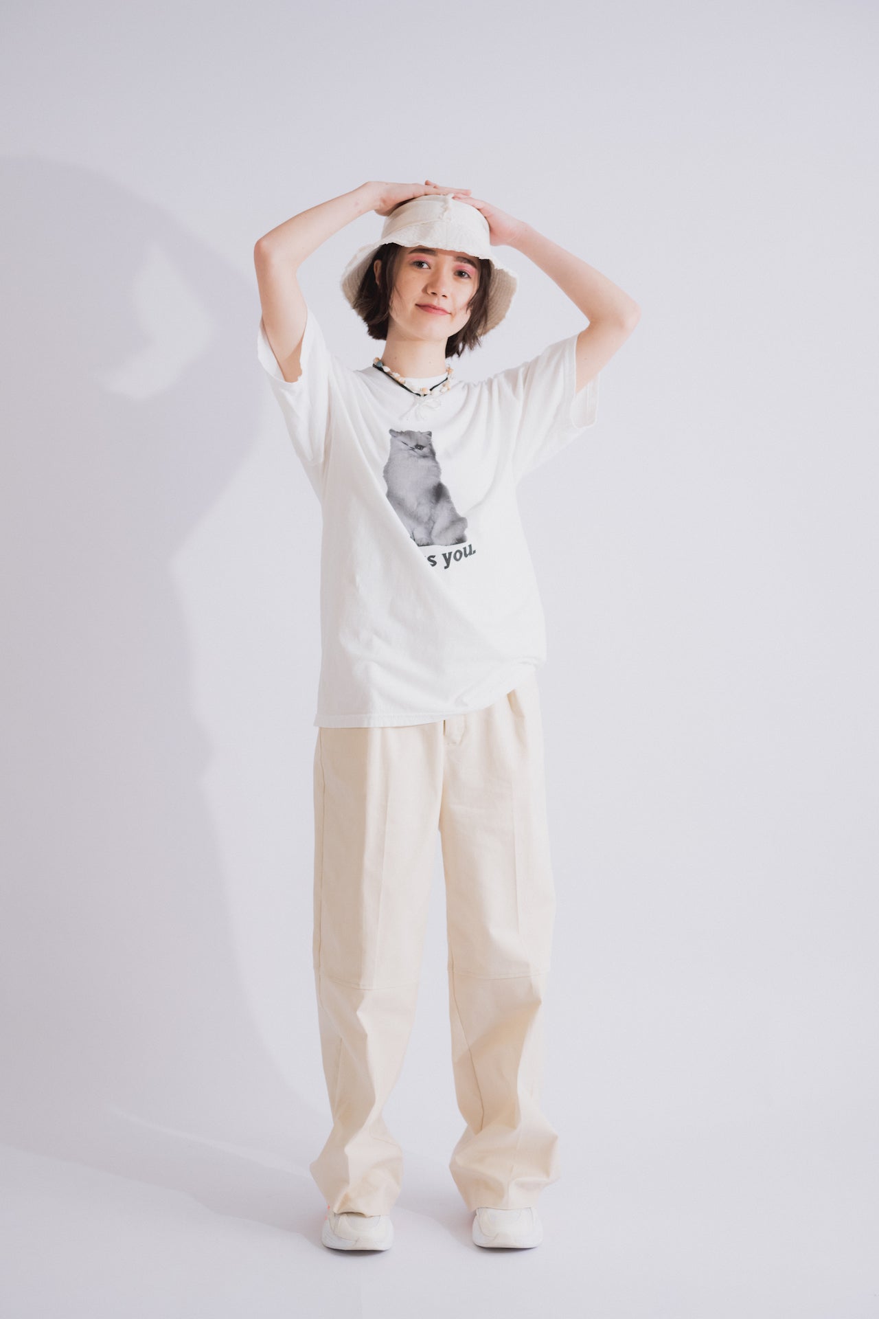 ガーメントダイ猫Tシャツ(WHITE)