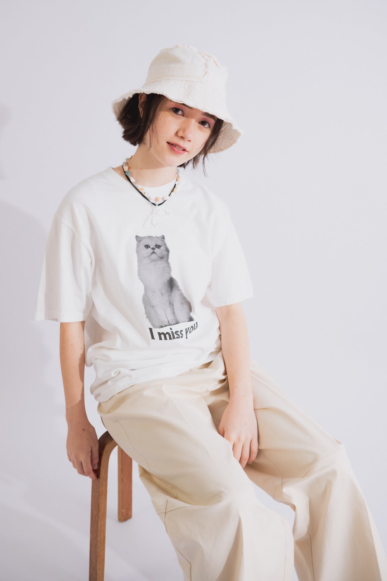 ガーメントダイ猫Tシャツ(WHITE)